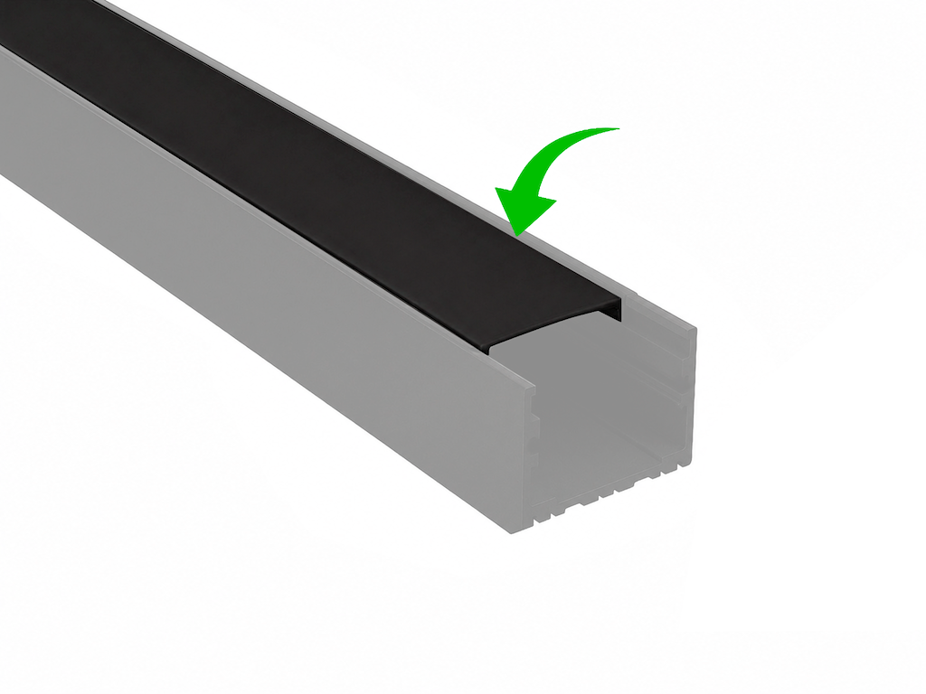 Mørk cover 180 cm. for alu-skinne 32x25 mm.