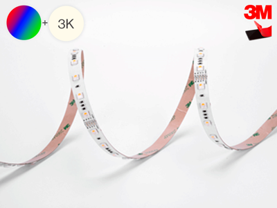 LED TrueColor RGBW strip 10 meter. 24V. 18W/m. 60 LED/m. 3M tape. single-chip. 2x 20cm ledning