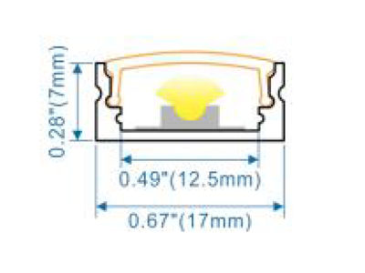 Sort alu-skinne  17x7 mm. 60 cm. inkl. sort-matteret cover