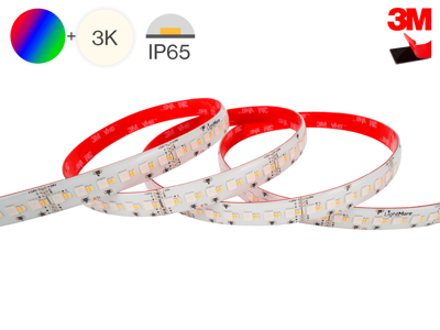 LightMore LED strip 5 m. RGBW 19.2W/m. 24V. Ra95. 240 LED/m. RGB+3000K. IP65. 10mm PCB. 20 cm. ledning begge ender