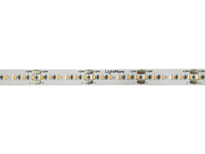 LightMore LED strip 5 m. 14.4W/m. 24V. Ra95. 160LED/m. 3.000K. IP20. 10mm PCB. 20 cm. ledning i begge ender