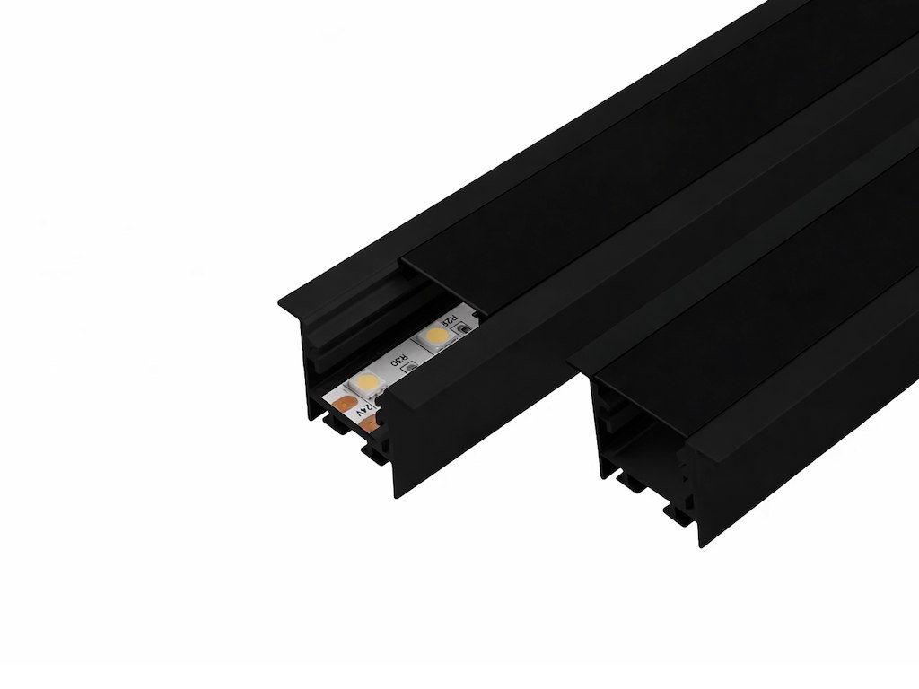 Alu-skinne m/krave for LED strip 25x25mm. SORT. 190 cm. inkl. mørkt cover og sorte endestykker.